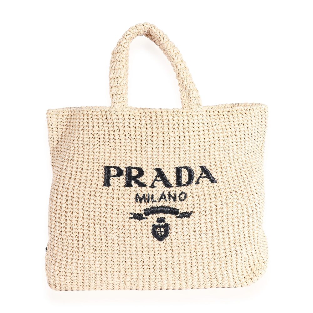 Prada Natural Raffia Logo Tote
